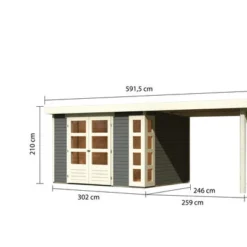 KARIBU Gartenhaus Kerko 5, Terragrau, Fichtenholz 19mm, 591,5 X 246 X 210 Cm, Flachdach, Anbau 2,8m -Günstiges Garten Perle Geschäft 30546 2 05.jpg