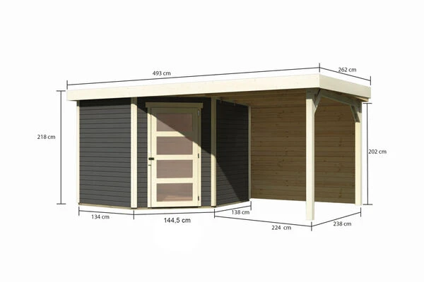 KARIBU Gartenhaus Schwandorf 5, Terragrau, Fichtenholz 19mm, 493 X 246 X 218 Cm, Flachdach, Anbau 2,4m Mit Rückwand 5 KARIBU Gartenhaus Schwandorf 5, Terragrau, Fichtenholz 19mm, 493 X 246 X 218 Cm, Flachdach, Anbau 2,4m Mit Rückwand – Bild 5