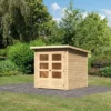 KARIBU Gartenhaus Stockach 2, Naturbelassen, Fichtenholz 19mm, 212 X 186 X 197 Cm, Pultdach, Doppelflügeltür