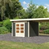 KARIBU Gartenhaus Kandern 6, Terragrau, Fichtenholz 28mm, 612 X 274 X 222 Cm, Pultdach, Anbau 3,2m