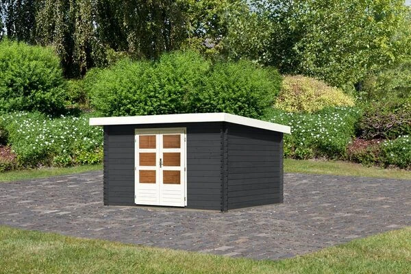 KARIBU Gartenhaus Bastrup 7, Anthrazit, Fichtenholz 28mm, 357 X 297 X 222 Cm, Pultdach, Eco Doppelflügeltür 2 KARIBU Gartenhaus Bastrup 7, Anthrazit, Fichtenholz 28mm, 357 X 297 X 222 Cm, Pultdach, Eco Doppelflügeltür – Bild 2