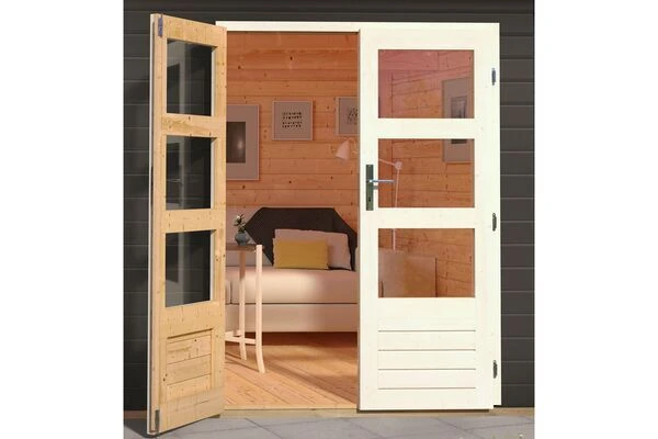 KARIBU Gartenhaus Bastrup 7, Anthrazit, Fichtenholz 28mm, 357 X 297 X 222 Cm, Pultdach, Eco Doppelflügeltür 3 KARIBU Gartenhaus Bastrup 7, Anthrazit, Fichtenholz 28mm, 357 X 297 X 222 Cm, Pultdach, Eco Doppelflügeltür – Bild 3