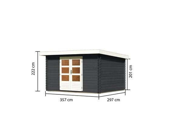 KARIBU Gartenhaus Bastrup 7, Anthrazit, Fichtenholz 28mm, 357 X 297 X 222 Cm, Pultdach, Eco Doppelflügeltür 5 KARIBU Gartenhaus Bastrup 7, Anthrazit, Fichtenholz 28mm, 357 X 297 X 222 Cm, Pultdach, Eco Doppelflügeltür – Bild 5