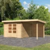 KARIBU Gartenhaus Bastrup5 , Naturbelassen, Fichtenholz 28mm, 514,5 X 297 X 222 Cm, Pultdach, Anbau 2m Mit Rückwand