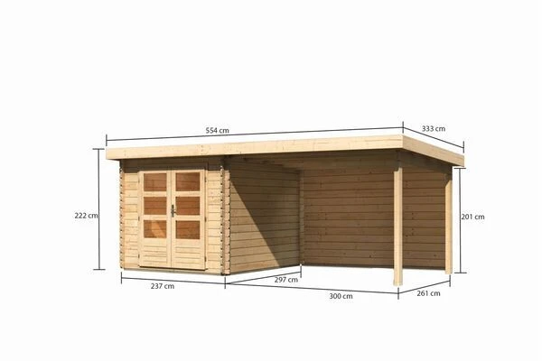 KARIBU Gartenhaus Bastrup4 , Naturbelassen, Fichtenholz 28mm, 554,5 X 297 X 222 Cm, Pultdach, Anbau 3m Mit Rückwand 5 KARIBU Gartenhaus Bastrup4 , Naturbelassen, Fichtenholz 28mm, 554,5 X 297 X 222 Cm, Pultdach, Anbau 3m Mit Rückwand – Bild 5