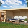 KARIBU Gartenhaus Bastrup 4, Naturbelassen, Fichtenholz 28mm, 654,5 X 297 X 222 Cm, Pultdach, Anbau 4m Mit Rückwand