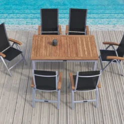 VILLANA Esstischgarnitur, Silber/schwarz, Alu/ FSC-Akazienholz, Ausziehtisch 150/200 Cm, 6 Multipositionssessel 19 VILLANA Esstischgarnitur, Silber/schwarz, Alu/ FSC-Akazienholz, Ausziehtisch 150/200 Cm, 6 Multipositionssessel -Günstiges Garten Perle Geschäft 3 16462.jpg