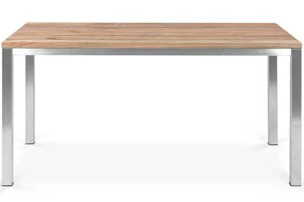 OUTFLEXX Esstischgarnitur, Edelstahl / FSC-Teak, Tisch 150x80cm, 6 Freischwinger Padded, Schwarz 3 OUTFLEXX Esstischgarnitur, Edelstahl / FSC-Teak, Tisch 150x80cm, 6 Freischwinger Padded, Schwarz – Bild 3