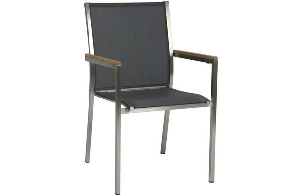 STERN Polaris Esstischgarnitur, Silbergrau, Edelstahl/FSC-Teak, Tisch 180 X 90 Cm, 4 Stapelsessel 3 STERN Polaris Esstischgarnitur, Silbergrau, Edelstahl/FSC-Teak, Tisch 180 X 90 Cm, 4 Stapelsessel – Bild 3