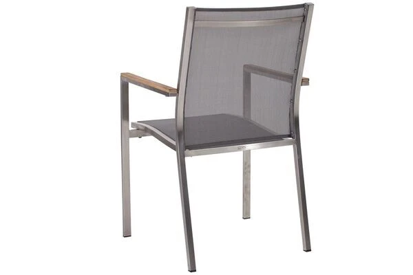 STERN Cardiff Esstischgruppe, Silber/silbergrau, Edelstahl/Teak, Tisch 200 X 100 Cm, 6 Stapel-, 2 Multipositionssessel 3 STERN Cardiff Esstischgruppe, Silber/silbergrau, Edelstahl/Teak, Tisch 200 X 100 Cm, 6 Stapel-, 2 Multipositionssessel – Bild 3