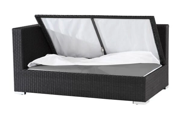 OUTFLEXX 2-Sitzer Ecksofa, Schwarz, Polyrattan, 145x85x70cm, Armlehne Rechts, Wasserfeste Kissenbox 3 OUTFLEXX 2-Sitzer Ecksofa, Schwarz, Polyrattan, 145x85x70cm, Armlehne Rechts, Wasserfeste Kissenbox – Bild 3