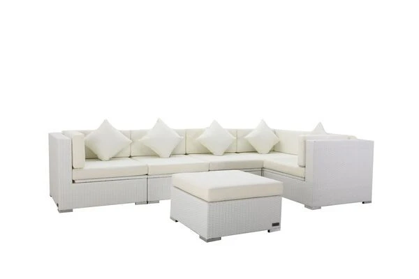 OUTFLEXX Loungemöbel Polyrattan, Weiß, Für 5 Personen, Inkl. Kaffeetisch, Wasserfeste Kissenbox 3 OUTFLEXX Loungemöbel Polyrattan, Weiß, Für 5 Personen, Inkl. Kaffeetisch, Wasserfeste Kissenbox – Bild 3
