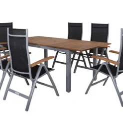 VILLANA Esstischgarnitur, Silber/schwarz, Alu/ FSC-Akazienholz, Ausziehtisch 150/200 Cm, 6 Multipositionssessel 18 VILLANA Esstischgarnitur, Silber/schwarz, Alu/ FSC-Akazienholz, Ausziehtisch 150/200 Cm, 6 Multipositionssessel -Günstiges Garten Perle Geschäft 4 16462.jpg