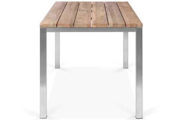 OUTFLEXX Esstischgarnitur, Edelstahl / FSC-Teak, Tisch 150x80cm, 6 Freischwinger Padded, Schwarz 4 OUTFLEXX Esstischgarnitur, Edelstahl / FSC-Teak, Tisch 150x80cm, 6 Freischwinger Padded, Schwarz – Bild 4