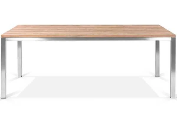 OUTFLEXX Esstischgarnitur, Edelstahl / FSC-Teak, Tisch 200 X 100 Cm, 6 Freischwinger Padded, Taupe 4 OUTFLEXX Esstischgarnitur, Edelstahl / FSC-Teak, Tisch 200 X 100 Cm, 6 Freischwinger Padded, Taupe – Bild 4