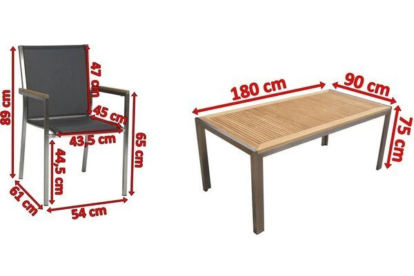 STERN Polaris Esstischgarnitur, Silbergrau, Edelstahl/FSC-Teak, Tisch 180 X 90 Cm, 4 Stapelsessel 4 STERN Polaris Esstischgarnitur, Silbergrau, Edelstahl/FSC-Teak, Tisch 180 X 90 Cm, 4 Stapelsessel – Bild 4