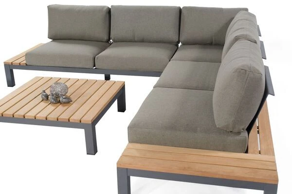 SONNENPARTNER Equila Loungegruppe, Anthrazit, Alu/Teakholz, 5 Personen, Inkl. Polster 4 SONNENPARTNER Equila Loungegruppe, Anthrazit, Alu/Teakholz, 5 Personen, Inkl. Polster – Bild 4