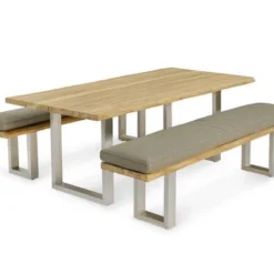 OUTFLEXX Esstischgarnitur, Silber/natur, Edelstahl & Recycled FSC-Teak, Esstisch 200x100cm, 2xBank 200x40cm, Baumkante -Günstiges Garten Perle Geschäft 4 20618.jpg