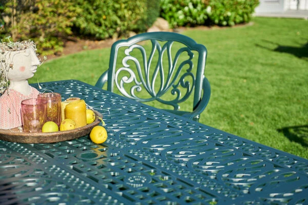 HARTMAN Amalfi Esstischgarnitur, Dunkelgrün, Alu-Guss, 6 Diningsessel, Inkl. Polster, 214x112 Cm 4 HARTMAN Amalfi Esstischgarnitur, Dunkelgrün, Alu-Guss, 6 Diningsessel, Inkl. Polster, 214x112 Cm – Bild 4