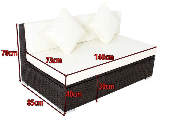 OUTFLEXX 2-Sitzer Mittelelement, Braun, Polyrattan, 140x85x70cm, Inkl. Polster, Wasserfeste Kissenbox 4 OUTFLEXX 2-Sitzer Mittelelement, Braun, Polyrattan, 140x85x70cm, Inkl. Polster, Wasserfeste Kissenbox – Bild 4