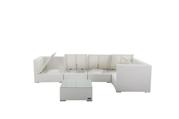 OUTFLEXX Loungemöbel Polyrattan, Weiß, Für 5 Personen, Inkl. Kaffeetisch, Wasserfeste Kissenbox 4 OUTFLEXX Loungemöbel Polyrattan, Weiß, Für 5 Personen, Inkl. Kaffeetisch, Wasserfeste Kissenbox – Bild 4