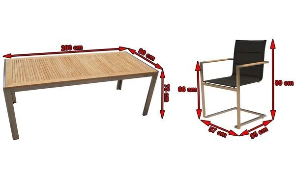 OUTFLEXX Sitzgruppe, Schwarz, Edelstahl/Teak, Esstisch 200 X 90 Cm, 6 Stapelstühle Gepolstert 5 OUTFLEXX Sitzgruppe, Schwarz, Edelstahl/Teak, Esstisch 200 X 90 Cm, 6 Stapelstühle Gepolstert – Bild 5