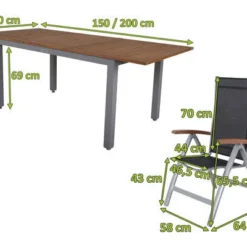 VILLANA Esstischgarnitur, Silber/schwarz, Alu/ FSC-Akazienholz, Ausziehtisch 150/200 Cm, 6 Multipositionssessel 20 VILLANA Esstischgarnitur, Silber/schwarz, Alu/ FSC-Akazienholz, Ausziehtisch 150/200 Cm, 6 Multipositionssessel -Günstiges Garten Perle Geschäft 5 16462.jpg