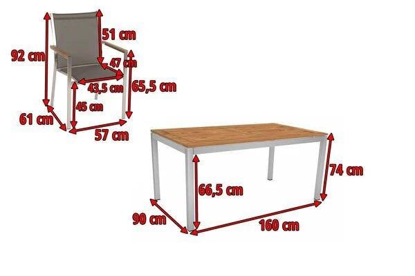 STERN Cardiff Esstischgarnitur, Taupe/silber, Edelstahl/Textil, 160 X 90 Cm, 4 Pers., FSC-Teakholz 5 STERN Cardiff Esstischgarnitur, Taupe/silber, Edelstahl/Textil, 160 X 90 Cm, 4 Pers., FSC-Teakholz – Bild 5