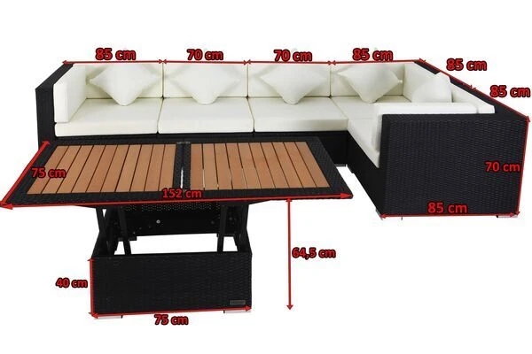 OUTFLEXX Loungemöbel-Set Polyrattan, Schwarz, Für 5 Personen, Inkl. Loungetisch, Wasserfeste Kissenbox 5 OUTFLEXX Loungemöbel-Set Polyrattan, Schwarz, Für 5 Personen, Inkl. Loungetisch, Wasserfeste Kissenbox – Bild 5