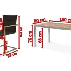 OUTFLEXX Esstischgarnitur, Edelstahl / FSC-Teak, Tisch 150x80cm, 6 Freischwinger Padded, Schwarz 14 OUTFLEXX Esstischgarnitur, Edelstahl / FSC-Teak, Tisch 150x80cm, 6 Freischwinger Padded, Schwarz -Günstiges Garten Perle Geschäft 5 17270.jpg