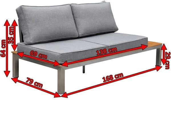 OUTFLEXX 2-Sitzer Sofa, Silber/grau, Edelstahl/FSC-Teakholz/Textil, 168 X 79 X 64 Cm 5 OUTFLEXX 2-Sitzer Sofa, Silber/grau, Edelstahl/FSC-Teakholz/Textil, 168 X 79 X 64 Cm – Bild 5