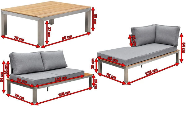 OUTFLEXX Loungemöbel, Silber/grau, Edelstahl/FSC-Teakholz/Textil, Für 4 Personen, Inkl. Kaffeetisch 5 OUTFLEXX Loungemöbel, Silber/grau, Edelstahl/FSC-Teakholz/Textil, Für 4 Personen, Inkl. Kaffeetisch – Bild 5
