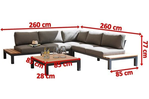 SONNENPARTNER Equila Loungegruppe, Anthrazit, Alu/Teakholz, 5 Personen, Inkl. Polster 5 SONNENPARTNER Equila Loungegruppe, Anthrazit, Alu/Teakholz, 5 Personen, Inkl. Polster – Bild 5