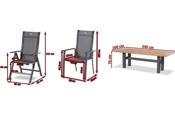 HARTMAN Sondermodell Yasmani/Alice Comfort Esstischgruppe, Xerix, Alu/Teakholz, 240x100cm, 6 Stapel-, 2 Multipositionssessel 5 HARTMAN Sondermodell Yasmani/Alice Comfort Esstischgruppe, Xerix, Alu/Teakholz, 240x100cm, 6 Stapel-, 2 Multipositionssessel – Bild 5