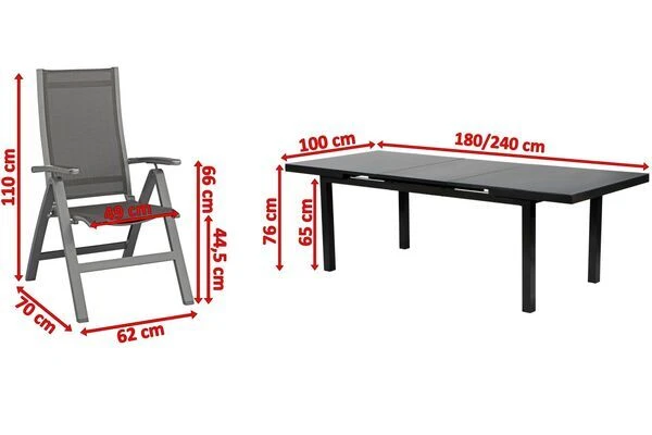 KETTLER Altura Esstischgarnitur, Anthrazit, Alu/Textilene, Tisch 180/240x100cm, 6 Multipositionssessel 5 KETTLER Altura Esstischgarnitur, Anthrazit, Alu/Textilene, Tisch 180/240x100cm, 6 Multipositionssessel – Bild 5