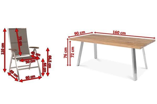 STERN Cardiff Esstischgruppe, Silber/taupe, Edelstahl/Teak, Tisch 160 X 90 Cm, 6 Multipositionssessel 5 STERN Cardiff Esstischgruppe, Silber/taupe, Edelstahl/Teak, Tisch 160 X 90 Cm, 6 Multipositionssessel – Bild 5