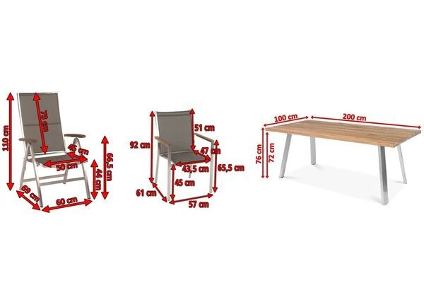 STERN Cardiff Set, Silber/taupe, Edelstahl/Teak, Tisch A-Gestell 200 X 100 Cm, 6 Stapel-, 2 Multipositionssessel 5 STERN Cardiff Set, Silber/taupe, Edelstahl/Teak, Tisch A-Gestell 200 X 100 Cm, 6 Stapel-, 2 Multipositionssessel – Bild 5