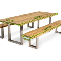 OUTFLEXX Esstischgarnitur, Silber/natur, Edelstahl & Recycled FSC-Teak, Esstisch 200x100cm, 2xBank 200x40cm, Baumkante -Günstiges Garten Perle Geschäft 5 20618.jpg
