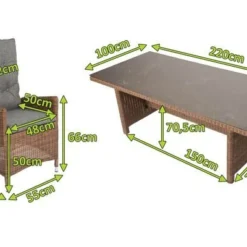 OUTFLEXX Dining Set, Hellbraun, Polyrattan, Tisch 220x100cm, Spraystone, 6mm, 6 Dining Sessel, Verstellbar -Günstiges Garten Perle Geschäft 5 20680.jpg