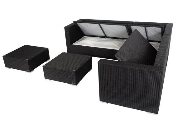 OUTFLEXX Loungemöbel-Set, Schwarz, Polyrattan, 6 Personen, Wasserfeste Kissenbox, Inkl. Kaffeetisch 6 OUTFLEXX Loungemöbel-Set, Schwarz, Polyrattan, 6 Personen, Wasserfeste Kissenbox, Inkl. Kaffeetisch – Bild 6