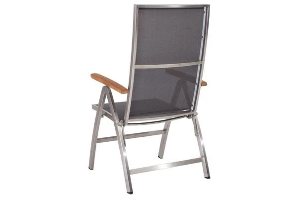 STERN Cardiff Esstischgruppe, Silber/silbergrau, Edelstahl/Teak, Tisch 200 X 100 Cm, 6 Stapel-, 2 Multipositionssessel 6 STERN Cardiff Esstischgruppe, Silber/silbergrau, Edelstahl/Teak, Tisch 200 X 100 Cm, 6 Stapel-, 2 Multipositionssessel – Bild 6