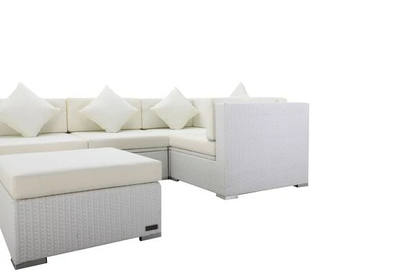 OUTFLEXX Loungemöbel Polyrattan, Weiß, Für 5 Personen, Inkl. Kaffeetisch, Wasserfeste Kissenbox 6 OUTFLEXX Loungemöbel Polyrattan, Weiß, Für 5 Personen, Inkl. Kaffeetisch, Wasserfeste Kissenbox – Bild 6