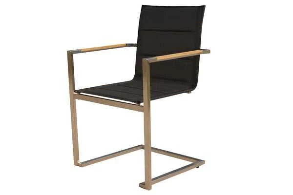 OUTFLEXX Esstischgarnitur, Edelstahl / FSC-Teak, Tisch 150x80cm, 6 Freischwinger Padded, Schwarz 7 OUTFLEXX Esstischgarnitur, Edelstahl / FSC-Teak, Tisch 150x80cm, 6 Freischwinger Padded, Schwarz – Bild 7