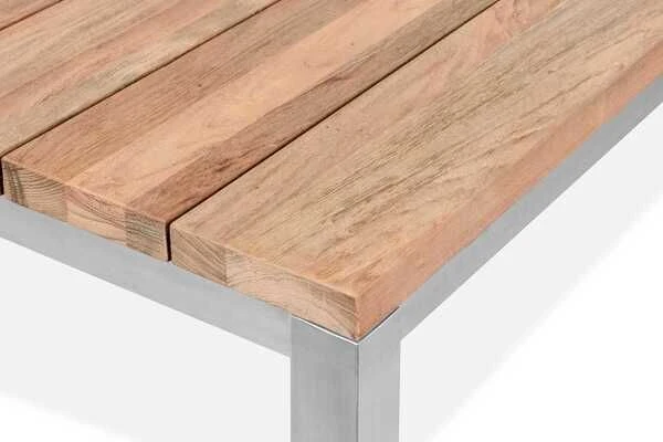 OUTFLEXX Esstischgarnitur, Edelstahl / FSC-Teak, Tisch 200 X 100 Cm, 6 Freischwinger Padded, Taupe 7 OUTFLEXX Esstischgarnitur, Edelstahl / FSC-Teak, Tisch 200 X 100 Cm, 6 Freischwinger Padded, Taupe – Bild 7