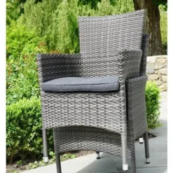 Ploß Rabida Sitzgruppe, Champagner-meliert, Polyrattan, Tisch 170 X 90 Cm, 4 Stapelsessel, Glasplatte In Steinoptik -Günstiges Garten Perle Geschäft 7 21072.jpg
