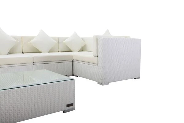 OUTFLEXX Loungemöbel Polyrattan, Weiß, Für 5 Personen, Inkl. Kaffeetisch, Wasserfeste Kissenbox 7 OUTFLEXX Loungemöbel Polyrattan, Weiß, Für 5 Personen, Inkl. Kaffeetisch, Wasserfeste Kissenbox – Bild 7