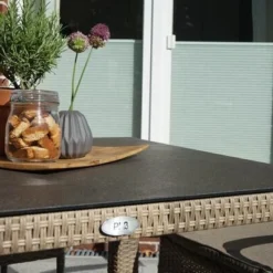 Ploß Rabida Sitzgruppe, Champagner-meliert, Polyrattan, Tisch 170 X 90 Cm, 4 Stapelsessel, Glasplatte In Steinoptik -Günstiges Garten Perle Geschäft 8 21072.jpg